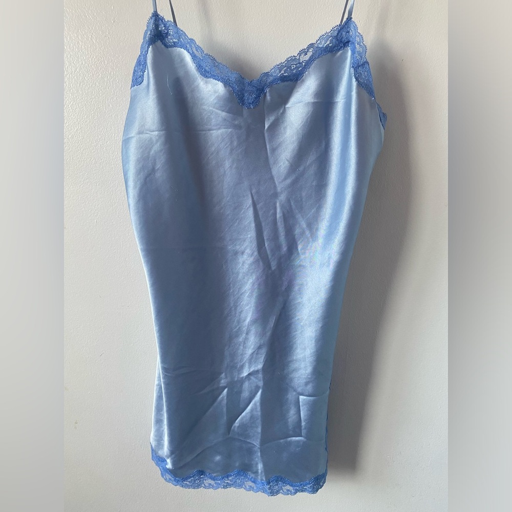 Blue Lace Trim Slip Dress